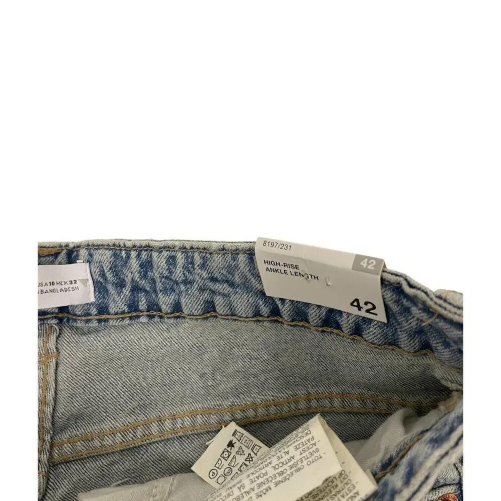 Zara Womens Mom Fit Jeans EU 42 US 10 Washed Effect slim leg Denim 8197/231 NWT
